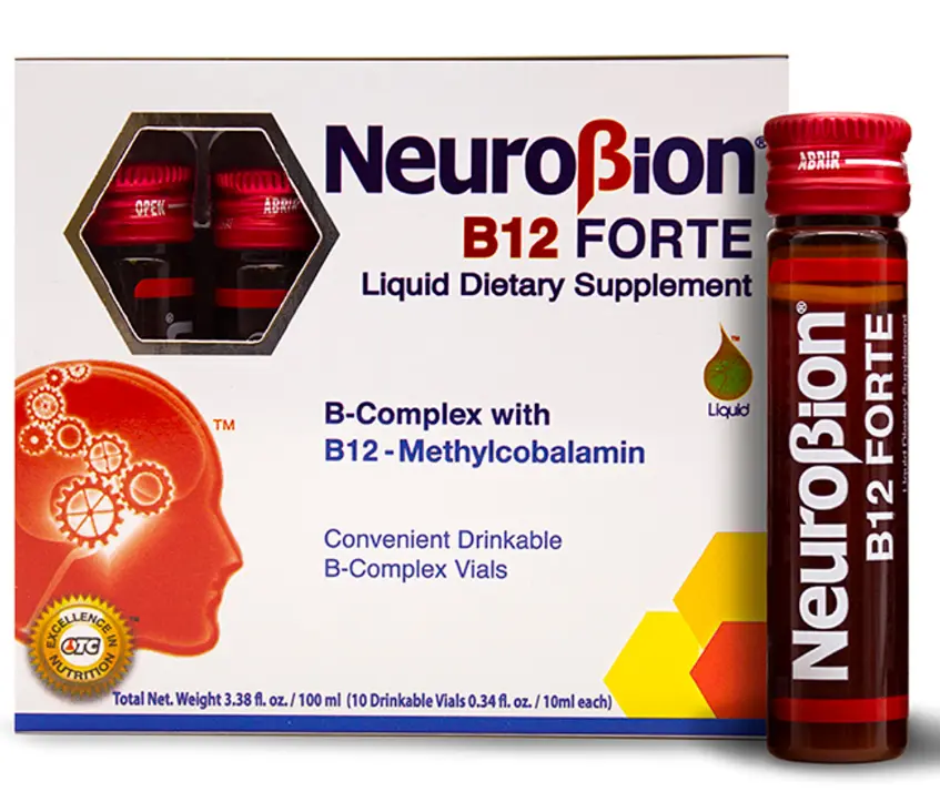 NeuroBion B12 Forte Edible Supplement Multi-Pack - US-Made 10-Vial Unidose Liquid Multivitamin, Strawberry Flavor, Vitamins B12 & B6, Youth Immunity Boost & Energy Support, Water-Soluble Adult OTC Pharmaceutical Product, Supplement Stack, Brain Health