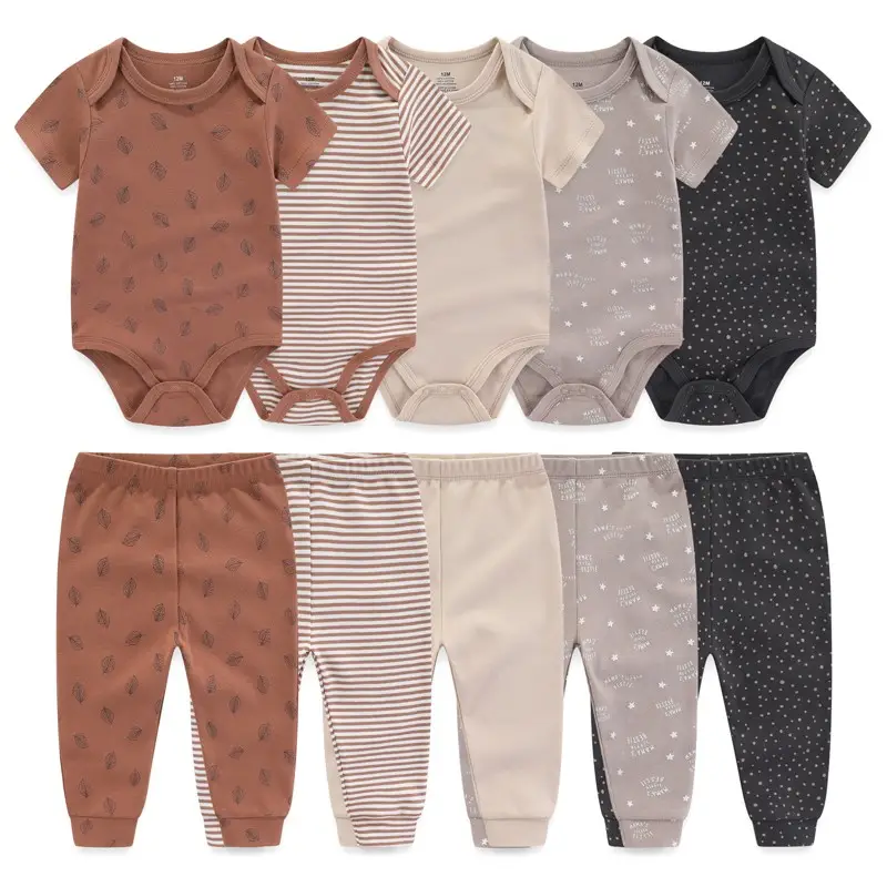 Fashion Unisex Newborn Baby Clothes 10-Piece 100% Cotton Soft and Comfortable Baby Gift Set, Suitable For 0-12 months Baby Set