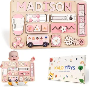 Personalized Large Busy Board for Toddlers - Montessori Toys With Name for 1 -3 Year Old Baby Boys Girls, Made in USA