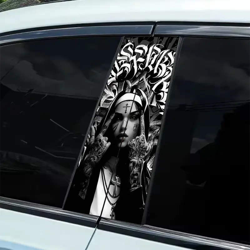One Tattoo Nun Theme Sticker Decals 2 Pack Automotive Decals Car Stickers B-Pillar Waterproof, Scratch Resistant, Suitable for All Models - Cars, For Audi, Honda, Mitsubishi, Ford, Volkswagen, BMW, Opel, Porsche, Citroen. Sedans, SUVs, MPVs