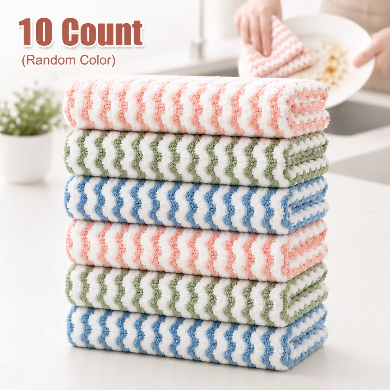 10 Pack-Soft 10x10 Inch Kitchen Dish Towel Set, Dishes Stove Cabinet All-Round Kitchen Care, Multi-Purpose Reusable Dish Cloth, Strong Absorption Rapid Drying Washable Household Tool