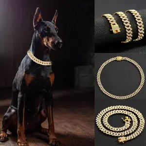 Dog Chain Collar with Safety Buckle, Stainless Steel Cuban Chain Walking Chain, Suitable for Large Dogs, American Bulldog, French Bulldog Pets