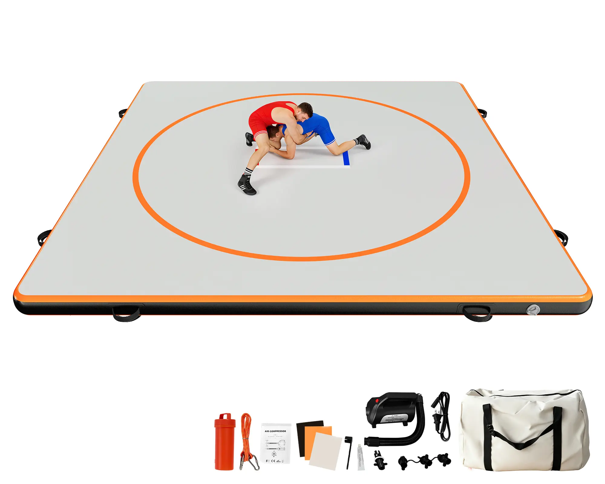 AMERLIFE 13FT /10FT /5FT Inflatable Wrestling Mat 4" Thick PVC Orange/Gray Waterproof Jiu Jitsu Mats for Jiu Jitsu, BJJ, MMA, Grappling & Water Yoga, Indoor/Outdoor, Includes Dust Bag & Repair Kit #homemakeover