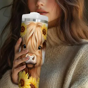 30oz Stainless Steel Sunflower Water Bottle Tumbler with Lid and Straw, Insulated Cup for Hot Cold Drinks, Outdoor Travel Portable Design, Ideal Gift for Friends Family