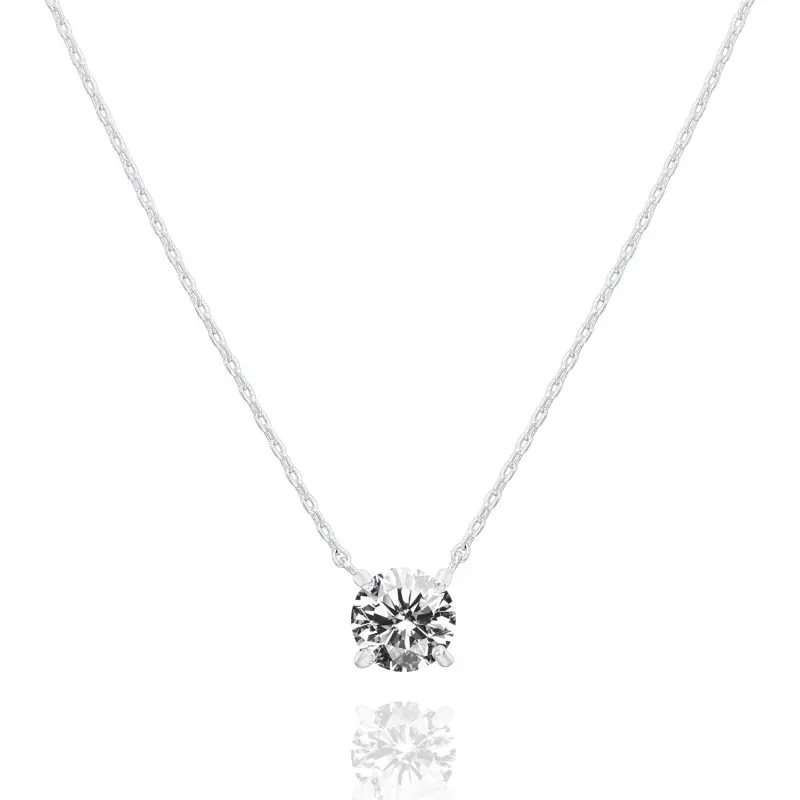 14K Gold Plated Dainty Choker for Women, 1.5ct(7.3mm) Cubic Zirconia Solitaire Pendant Necklace