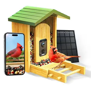 Rainbow Forest Smart Solar Bird Feeder with Camera, Upgraded 1.5L Smart Bird Feeder, AI Recognition of Over , Automatically Captures Birds and Sends Real-Time Notifications, Ideal Gift for Bird Lovers (Bamboo) Solar Wi-Fi Smart Bird Feeder