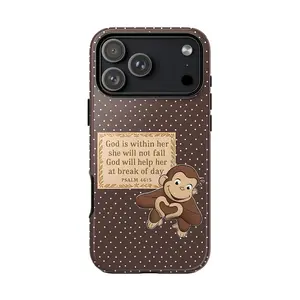Cute Bible Verse Curious Monkey Phone Case for IP 17 16 15 14 13 12 11 Pro Max XR Xs, Christian Curious George Phone Case, Playful George Monkey Tough Case Collection, GOD Religious Christian Phone Case Clear