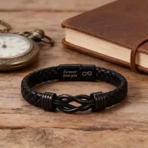 Streetwear Essential! Men's Infinity Braided Leather Bracelet, Black Knot Vintage Design, Edgy & Versatile Jewelry, Christmas Birthday Gift for Boyfriend Husband Dad, Daily Street Style Accessory