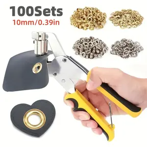 50/100Sets 0.39in Eyelet Punch Kit Featuring - Perfect for DIY Projects Involving Tarpaulin, Faux Leather, And Waterproof Fabrics, Essential for Sewing And Crafting, Manual Hole Plier Tool, Handheld Rivet Setter, Ideal for DIY Projects & Craft Work