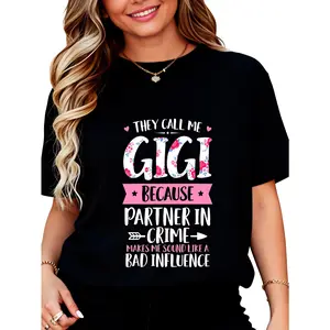 Men's Unisex Cotton Graphic Tshirt - Short-Sleeve, Round Neck, "They Call Me Gigi Because Partner in Crime" Print, Planet-Themed, Funny Mother's Day Everyday Fashion Top (Bottoms Not Included), Small