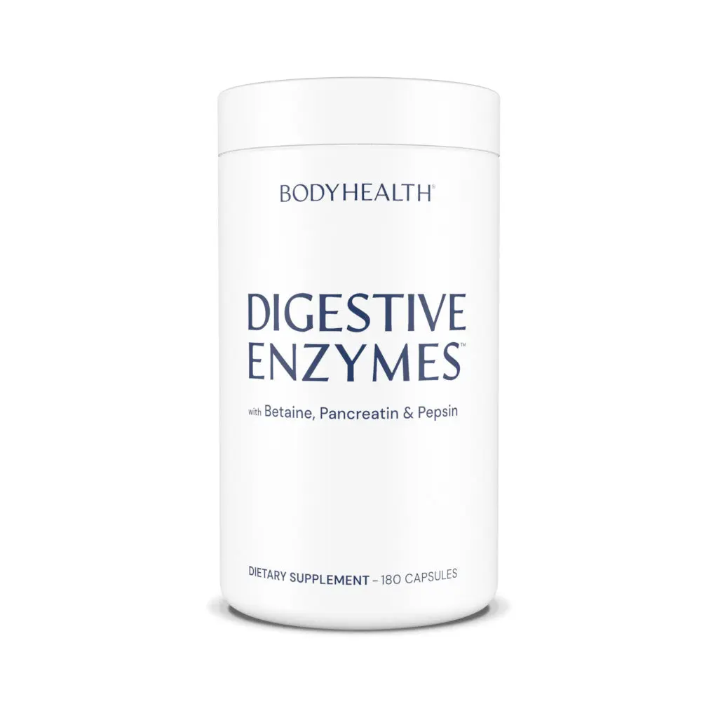 BODYHEALTH Digestive Enzymes Dietary Supplement - Gut Support with Betaine Hydrochloride, Pancreatin, Pepsin, 180 Capsules, Gluten-Free, Fragrance-Free