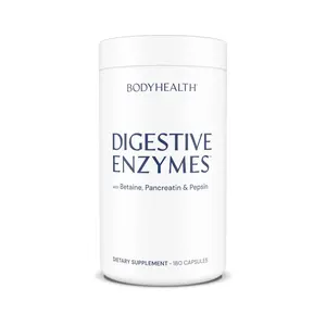 BODYHEALTH Digestive Enzymes Dietary Supplement with Betaine Hydrochloride, Pancreatin, Pepsin for Optimal Digestion, 180 Capsules, Gluten-Free, Fragrance-Free