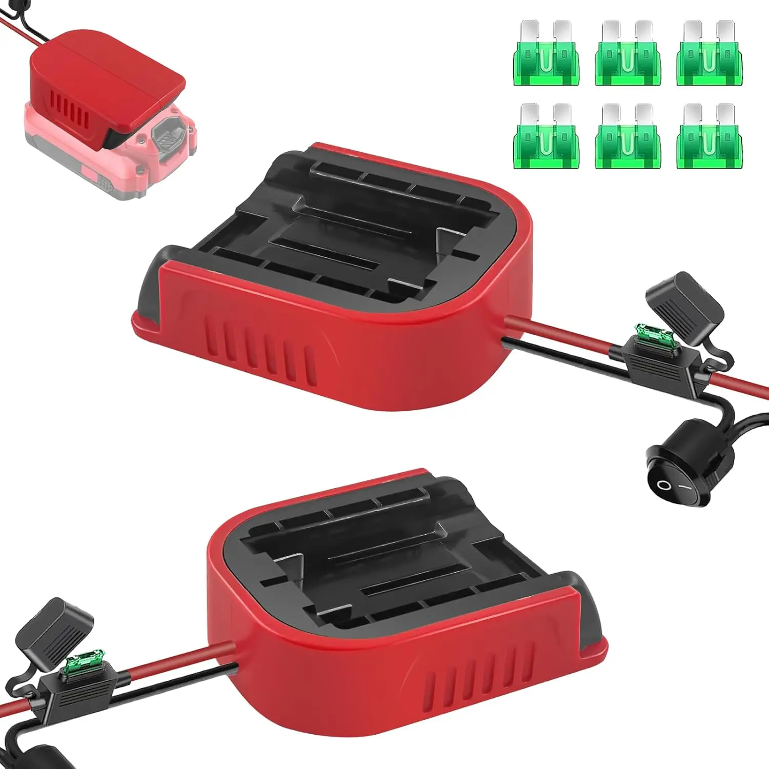 2 Pack Craftsman 20V Lithium Ion Battery Power Wheel Adapter for Construction & RC Car Use, Fused Dock Adapter with Wire Terminal, 14 Gauge Wire Convertor for Craftsman 20V Battery Users