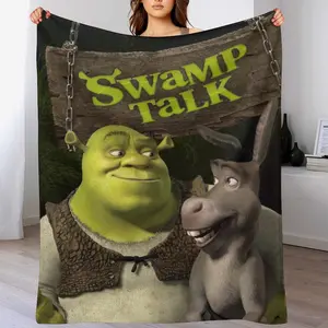 Anime Shrek Flannel Blanket for Adults - Ultra-Soft & Wrinkle-Resistant Throw | Anti-Shrink, Quick-Drying & Machine Washable | Cozy Cartoon Bedding Gift