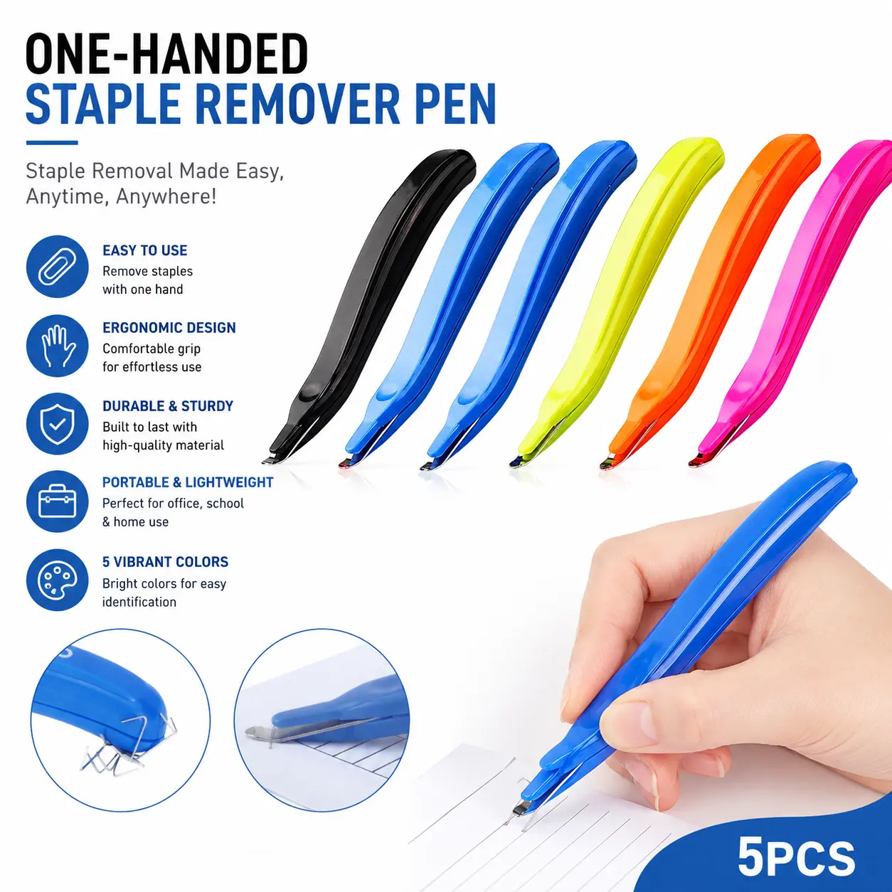 One-Handed Staple Remover Pen - Safe & Easy Staple Extractor for Office, Home and School Control Effortless
