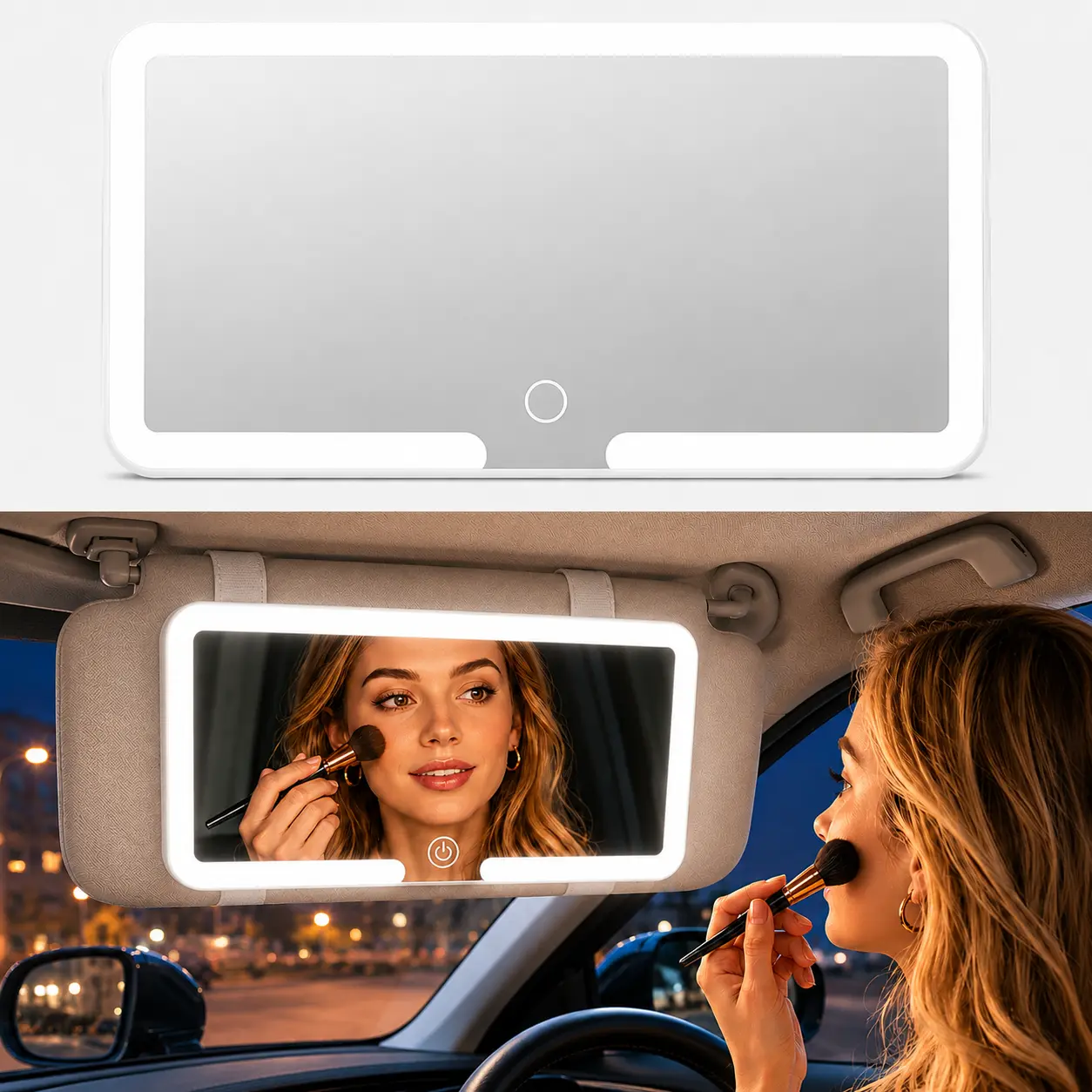 USB Rechargeable 1500mAh LED Car Sun Visor Vanity Mirror with Touch Dimmable Dual Color Lights, All Models Car In-Vehicle Quick Makeup & Ladies Car Decor, Multifunctional Car Makeup Mirror Bracket, Shadow-Free Bright Fill Light Girly Car Supply