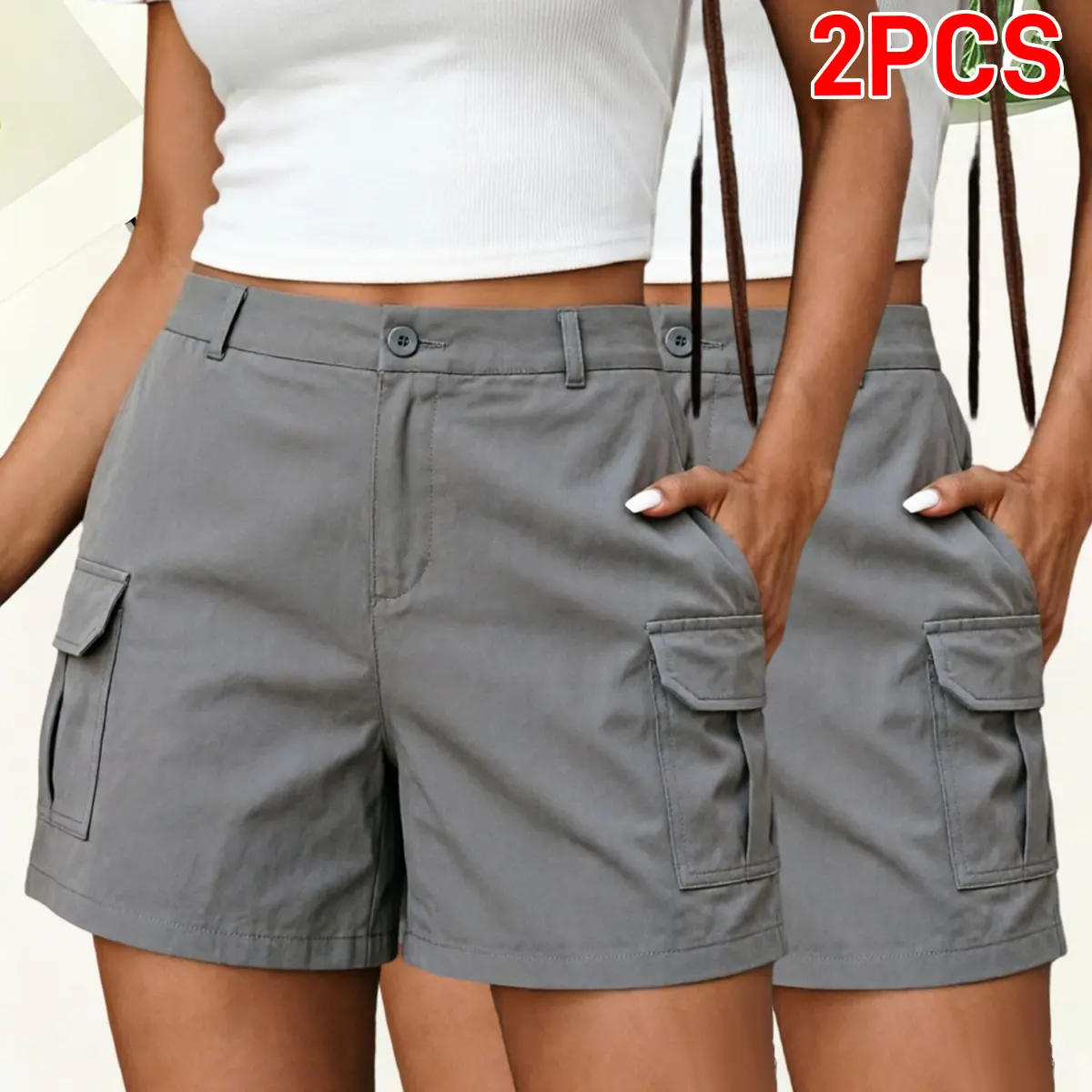 Women’s 2-Pack Polyester Blend Casual Shorts – Ultra-soft, breathable fabric with two deep side pockets and an elastic waistband, wrinkle-free and easy to care for, suitable for home, sleep, and quick outings