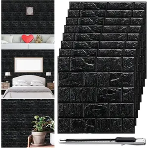 30 count 28.81 Sq ft 3D Wall Panels Peel and Stick  Brick Wallpaper Printable Faux Brick Wall Panels Decorative Self Adhesive Tiles (Black)