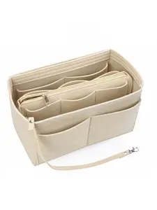 Solid Color Felt Handbag Insert Organizer, Portable Makeup Bag Insert Storage Bag, Travel Bag Organizer, Travel Essentials, Zipper Organizer, Zipper Pouches, Cosmetic Storage Bag, Travel Organization Pouch, Bag Accessories for Women & Men
