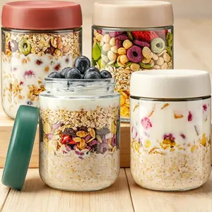 Overnight Oats Containers with Lids,16oz Glass Jars with Lids - Set Of 4, Practical Oatmeal Container to Go, Chia Seed Pudding Jars, Baby Food Containers