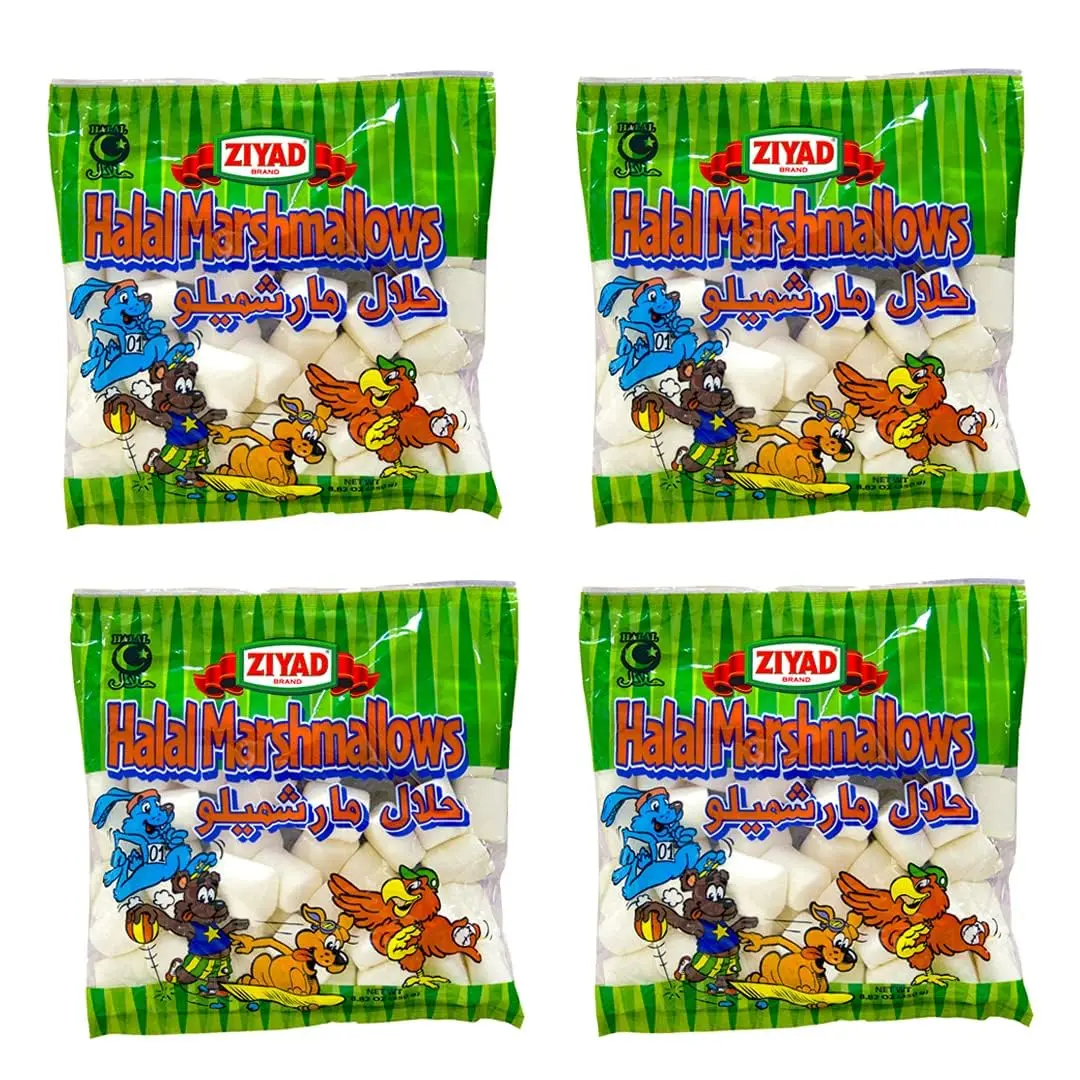 Ziyad Halal Large Vanilla Marshmallows 250g (Pack of 4) - Soft & Fluffy Marshmallows