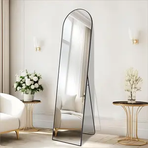 Anyrose 59"x16" Arched Full Length Mirror with Stand Frame Floor Mirror, Modern Leaning Arch Mirror for Bedroom or Living Room – Black