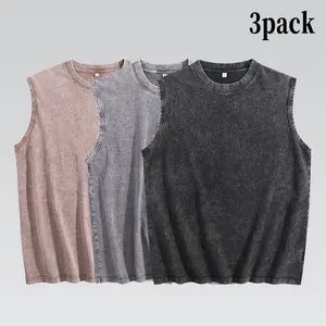 3PACK 210G Mens Workout Tank Tops Sleeveless Tee Shirts Men Muscle Shirt Gym Acid Wash T Shirts Running Beach Loose Fit Tee