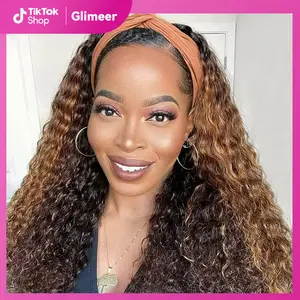 Highlight Ombre Headband Deep Wave Human Hair Wigs #4/27 Glueless 180% Density None Lace Front for Black Women Brazilian Remy Hair Wear and Go Deep Wave Machine Made Wig