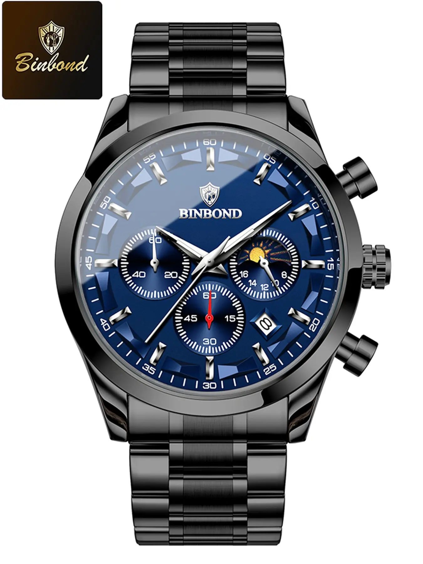 BINBOND B378 Watches for Men Waterproof Luminous Calendar with Three Eyes Design Multifunctional Sports Men's Watch,Casual Business Round Dial Analog Quartz, Fashionable Watch, Fashion Watch for Party, Daily Leisure, with Box