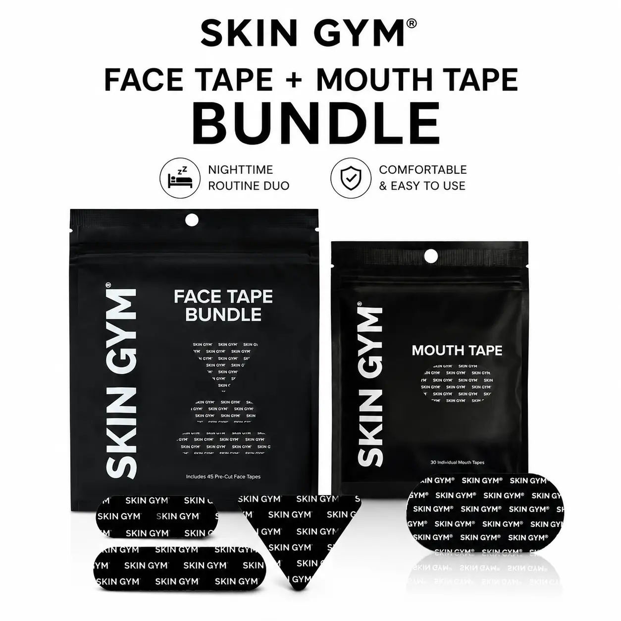 Skin Gym Black Facial Tape & Mouth Tape - Gentle, Daily Skincare Tool for Nighttime Routine, Nasal Breathing Support & Targeted Facial Areas Care