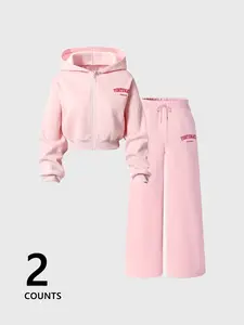 Women's Casual Sweatshirt Set, Comfortable Fall & Winter, Fitted Plain Design, Versatile Daily Wear, Medium Fabric Thickness, Pants
