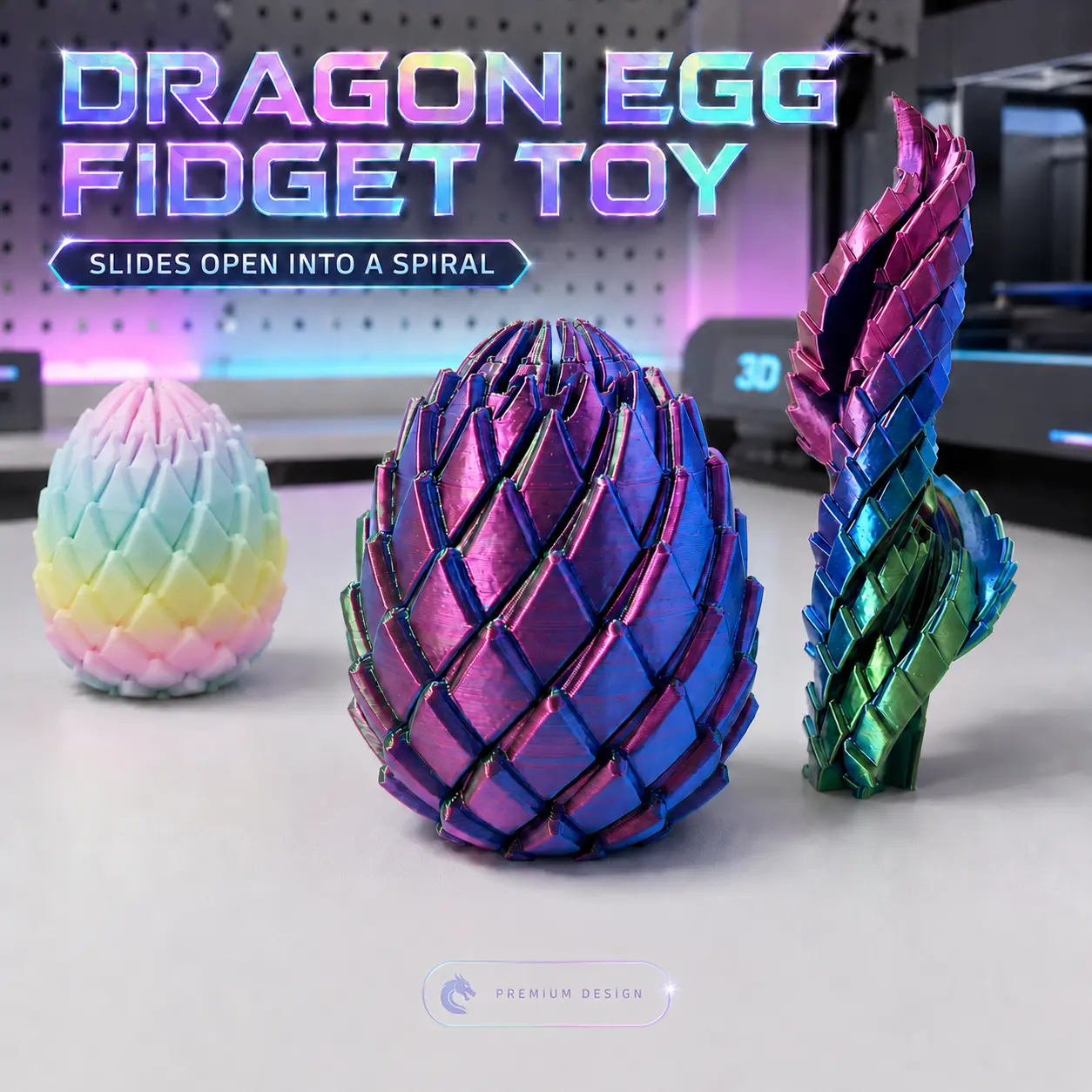 3D Printed Dragon Egg Fidget Toy - Satisfying Tactile ASMR Sensory Fidget Tool, Desktop Stress Reliever Desk Accessory, Non-Toxic PLA BPA-Free Stress Relief Gadget for Kids (Ages 3+), 3in(7.5cm) 1.6oz(45g) Cool Gifts for Kids