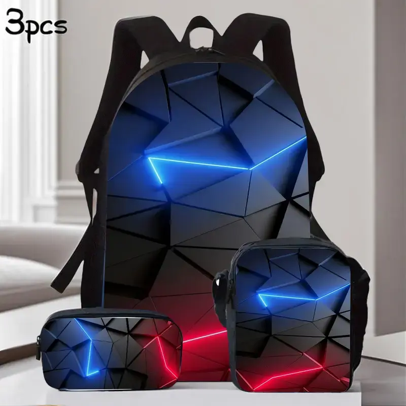 3pcs Backpack with Lunch Bag & Pencil Case - Large Capacity Lightweight Nylon Bookbag Suitable for School, Travel, or Daily Commute - Sporty / Backpack, Ideal Birthday or Holiday Gift