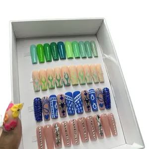 Dreamy Extra Long Square Custom Press On Nails Bundle Box - Set of 4 with Different Extravagant Designs for Every Day Use Nail Art Nail Polish Comfort Manicure