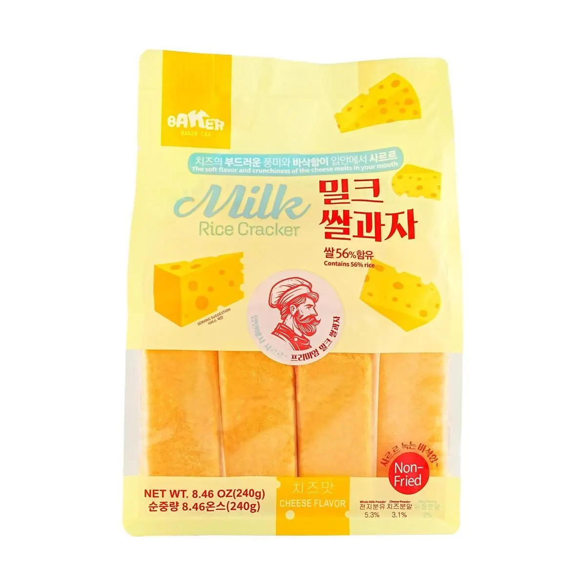 BAKER LEE Milk Rice Crackers - Cheese Flavor 240g, Healthy Non-Fried Snack for Kids & Adults Baked Baking