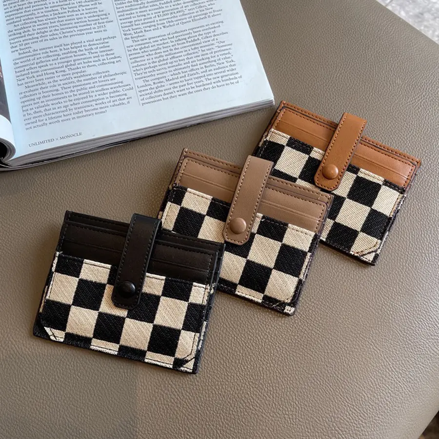 Fashion Colorblock Plaid Short Wallet - Casual Canvas & Leather Zipper Card Holder With Snap Closure Leather Lining And Edging |   Hand Or Dry Clean Only Card Covers Wallet For Cards Card Holder For Women