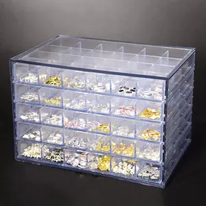 120-cell transparent acrylic jewelry storage box with 5 drawers Storage Compartment – transparent nail art and accessory storage box, suitable for earrings, rings, necklaces, trinkets, jewelry boxes, jewelry boxes