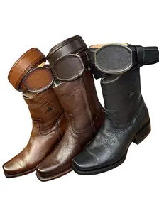 Men's Venado-Style Closed-Toe Leather Cowboy Shoe - Dubai-Inspired Boot for Cafe Outings