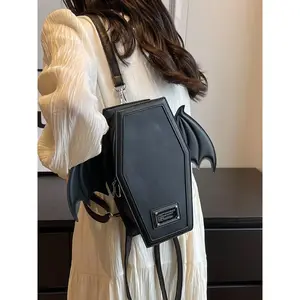 Classic bat wing design sense backpack, fashion punk style messenger bag, practical versatile Halloween party bag, suitable for shopping, daily travel, Casual Lightweight Backpack, Crossbody Backpack Purse