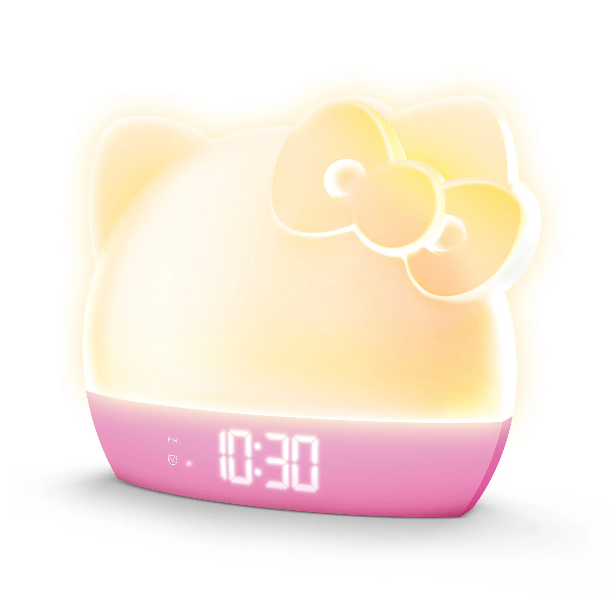 Hello Kitty Pink Aurora Color-Changing Plastic Digital Desktop Clock - LED Night Light, Time-Date-Temperature Display, USB Port, Home Decor, Girly House Accessories, Unique Gifts for Fans