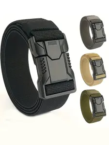 Men's Elastic Tactical Belt with Alloy Buckle, Nylon Outdoor Casual Web Belt Sports Waistband, Military Training Automatic Pants Strap