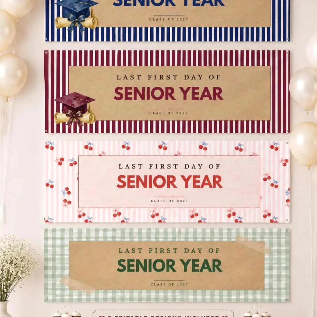 Last First Day of Senior Year Banner:Girl Boy Posters, Back To School Gift, Class of 2027