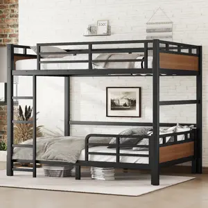 Full XL over Full XL Bunk Bed/Metal Loft Bed, Heavy-Duty Metal Bunk Bed Frame, Separable Bunk Beds,with raised security fence, Noise Free