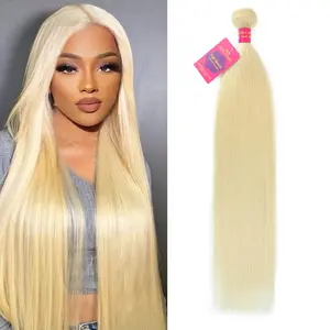 613 Bundles Human Hair 14 Inch Blonde Straight Bundles Human Hair 1 Bundle 14A Grade 100% Unprocessed Brazilian Virgin Raw Hair Weave Extensions for women 100g