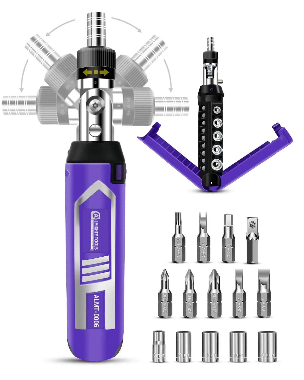 14 in 1 Ratchet Screwdriver Set with Sockets, 180° Rotary Multi Angle Screwdriver with Hidden Bit Storage, Pocket Size Magnetic Repair Tool for Tight Spaces & DIY, Ratchet Screwdriver Set, 180° Pivoting Adjustable Angle Screwdriver, for Home DIY