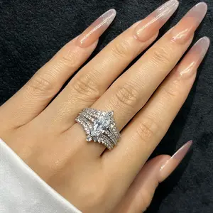 Vintage Crown Shape Marquise Cut Ring, Wedding Engagement Rings, 5A Cubic Zirconia Classic Bridal Jewelry, Fashion Ring for Women