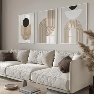 Boho Geometry Graphics Circle Arch Retro Modern Abstract Design Art Poster, Abstract Pattern Print, 3 Counts Canvas Painting without Frame, Unframed Wall Art, Wall Decor for Home Living Room Bedroom, Ornaments