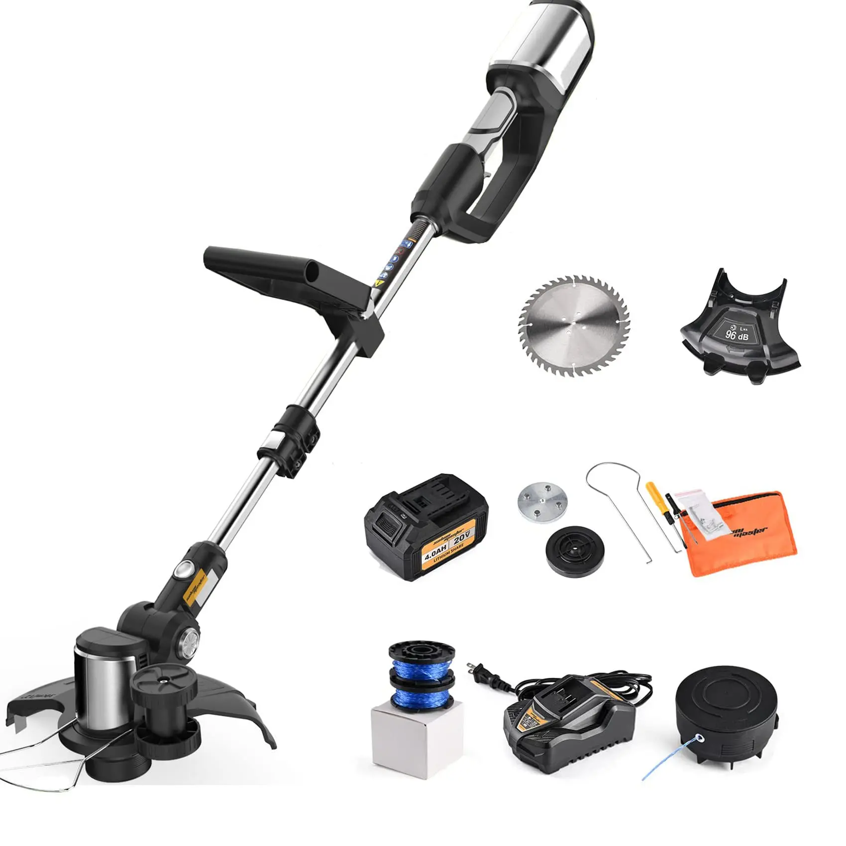 20V Cordless Grass Trimmer Weed Eater, 250W Electric String Trimmer Edger with 2×4000mAh Batteries, 90° Adjustable Cutting Head, Telescopic Shaft, Portable Weed Wacker for Lawn Yard Garden Weeding