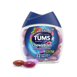Tums Chewy Bites Heartburn Relief Chewable Antacid Tablets - 32 Ct with Berry Flavor - Effective Chewable Antacid for Relief from Heartburn Healthcare