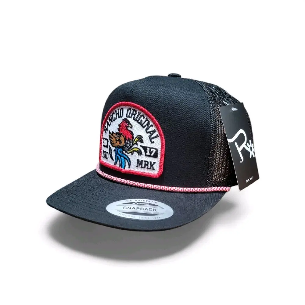 Rancho Original Gallito Western Rope Hat Blue & White Mesh with Colorful Rooster Logo Patch Embroidered in Texas